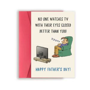 Funny Father's Day Card for Dad Grandpa, Humorous Fathers Day Gift from Daughter Son, Unique Dad Card, Watches TV with Eyes Closed Cards